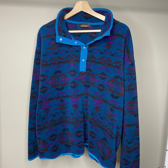 Eddie Bauer Teal Aztec Print Pullover